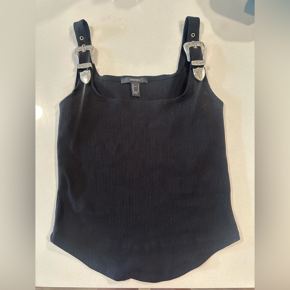 Forever 21 Black Fitted Ribbed Cowgirl Top size M